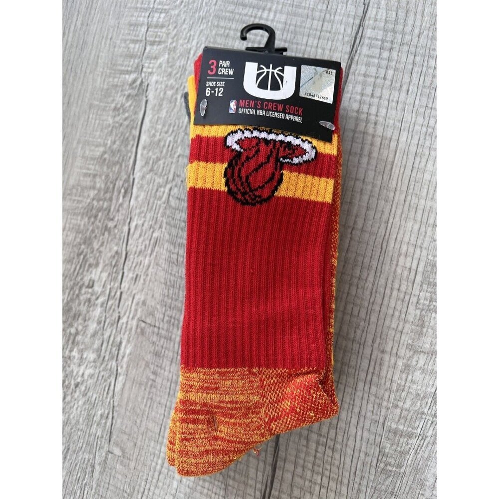 Miami Heat Basketball 3 Pair Crew Socks-Mens 3 PACK NEW /w Tags 6-12‎ 19.99 MSRP